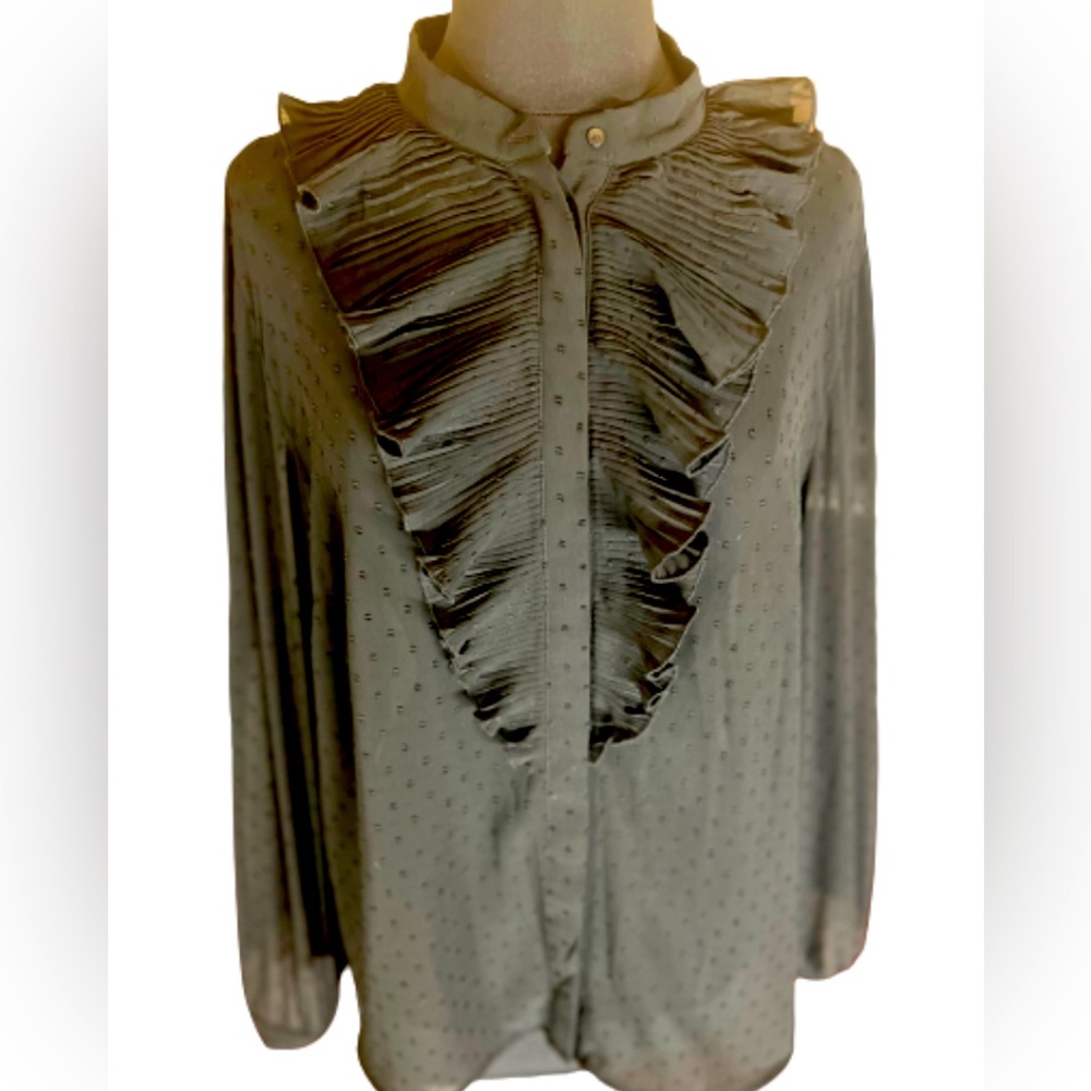Sheer Ruffle Trim Chiffon black Shirt Formal wear, party, H&M brand. Size 14